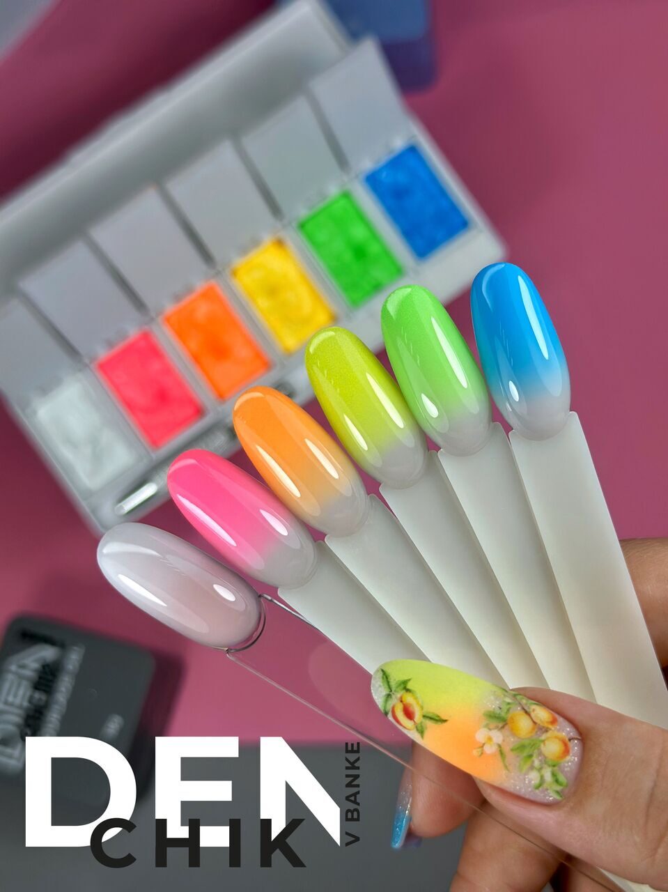 DENCHIK Pufik Gradient Gel Paint Set – 6 Neon Colors | NailProUSA