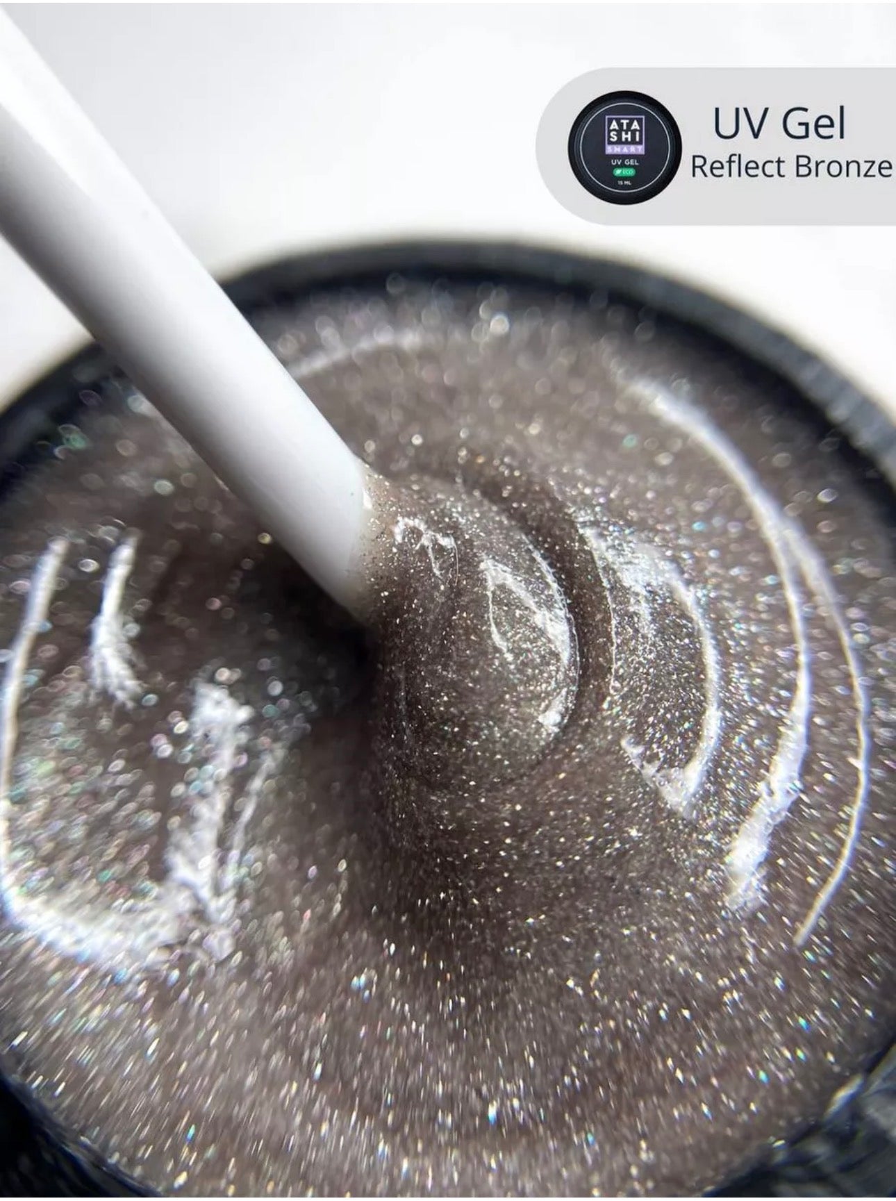 ATASHI SMART UV Gel Reflect Bronze– 15ml Reflective Glitter Builder Gel | NailProUSA