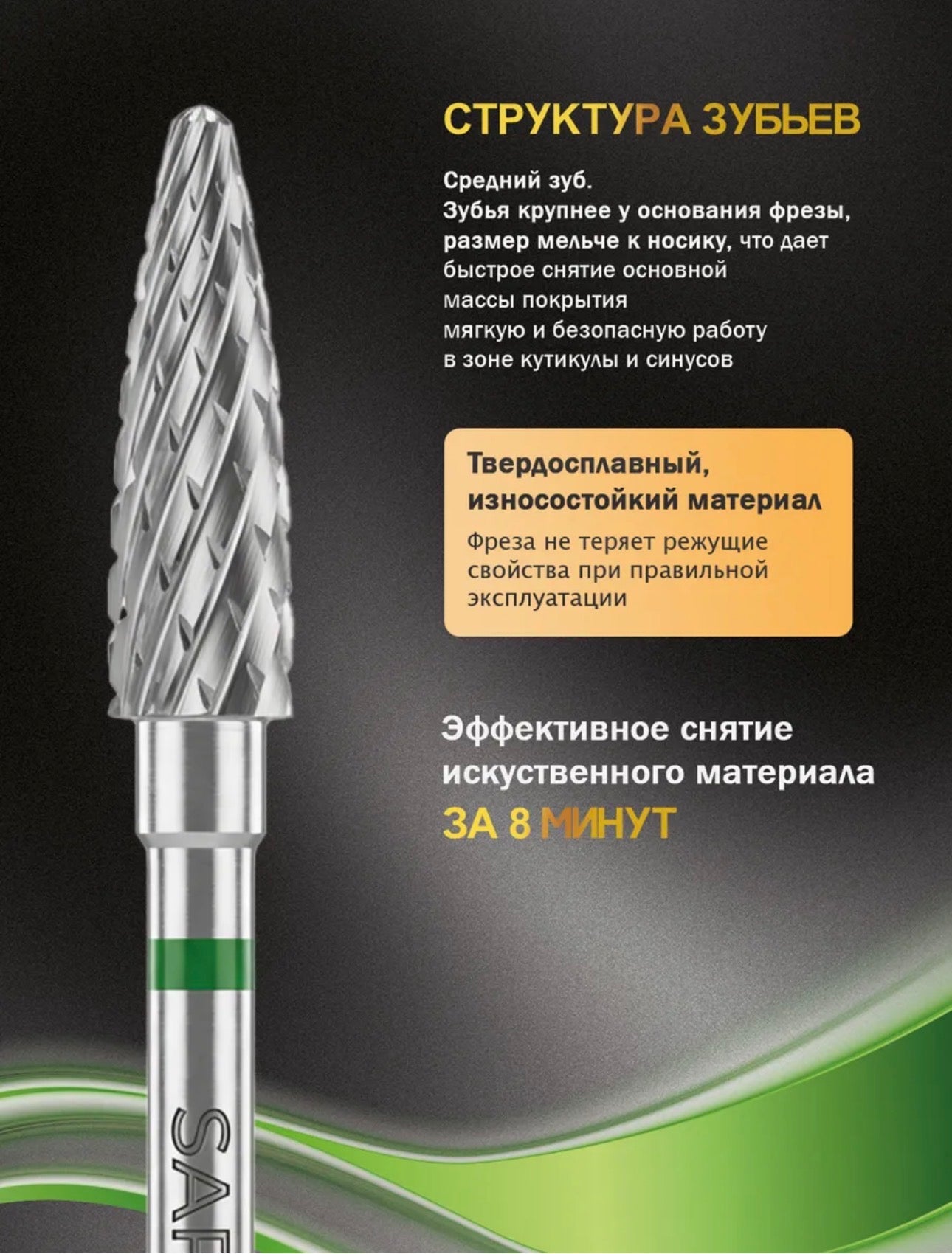 Sarkisian Green Carbide Nail Drill Bit – Fast Removal Bit | NailProUSA