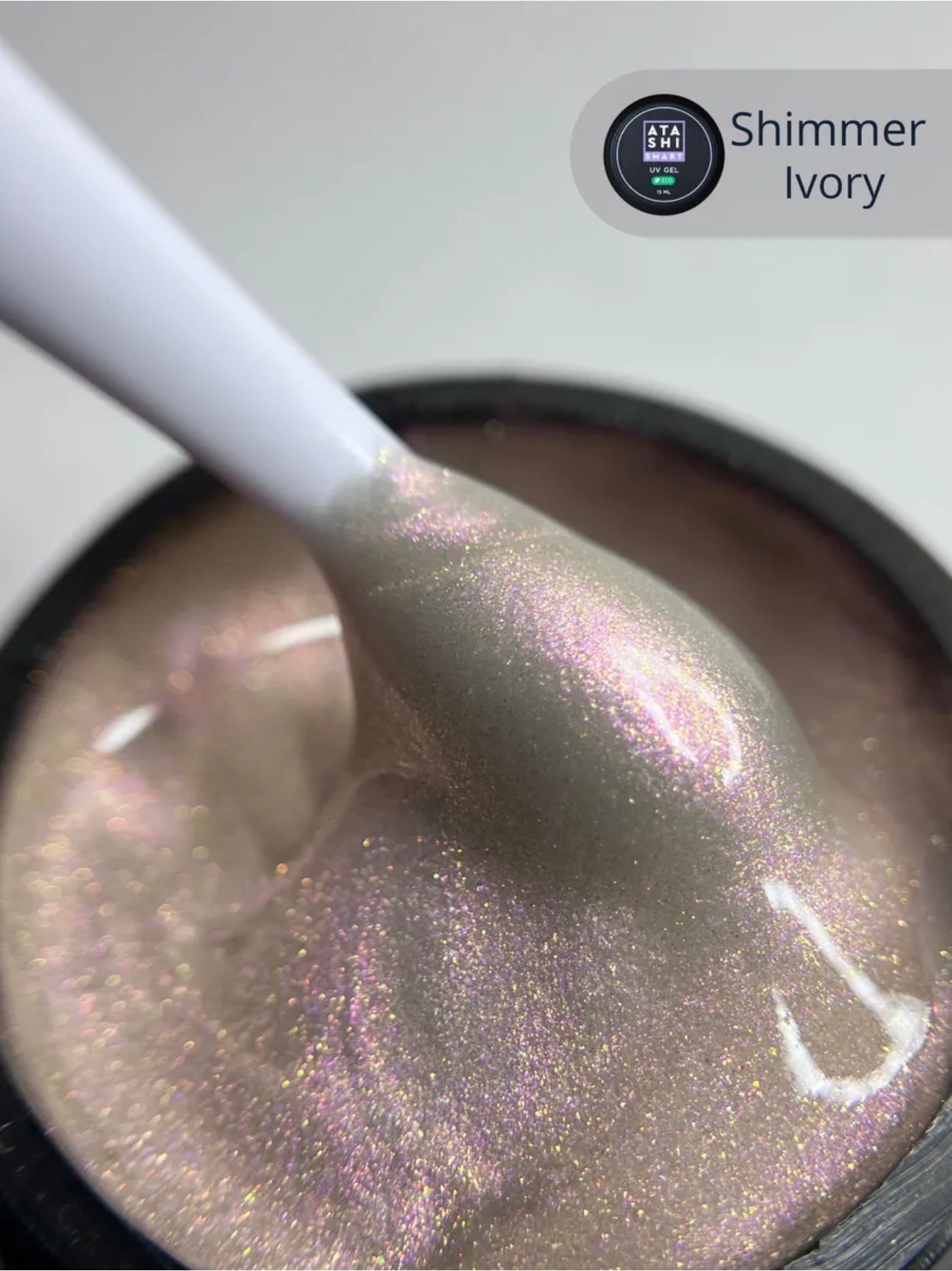 ATASHI SMART UV Gel Shimmer Ivory– 15ml Reflective Glitter Builder Gel | NailProUSA