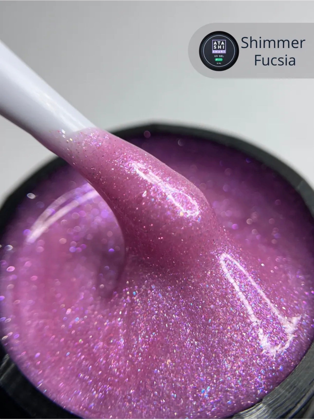ATASHI SMART UV Gel Shimmer Fucsia– 15ml Reflective Glitter Builder Gel | NailProUSA