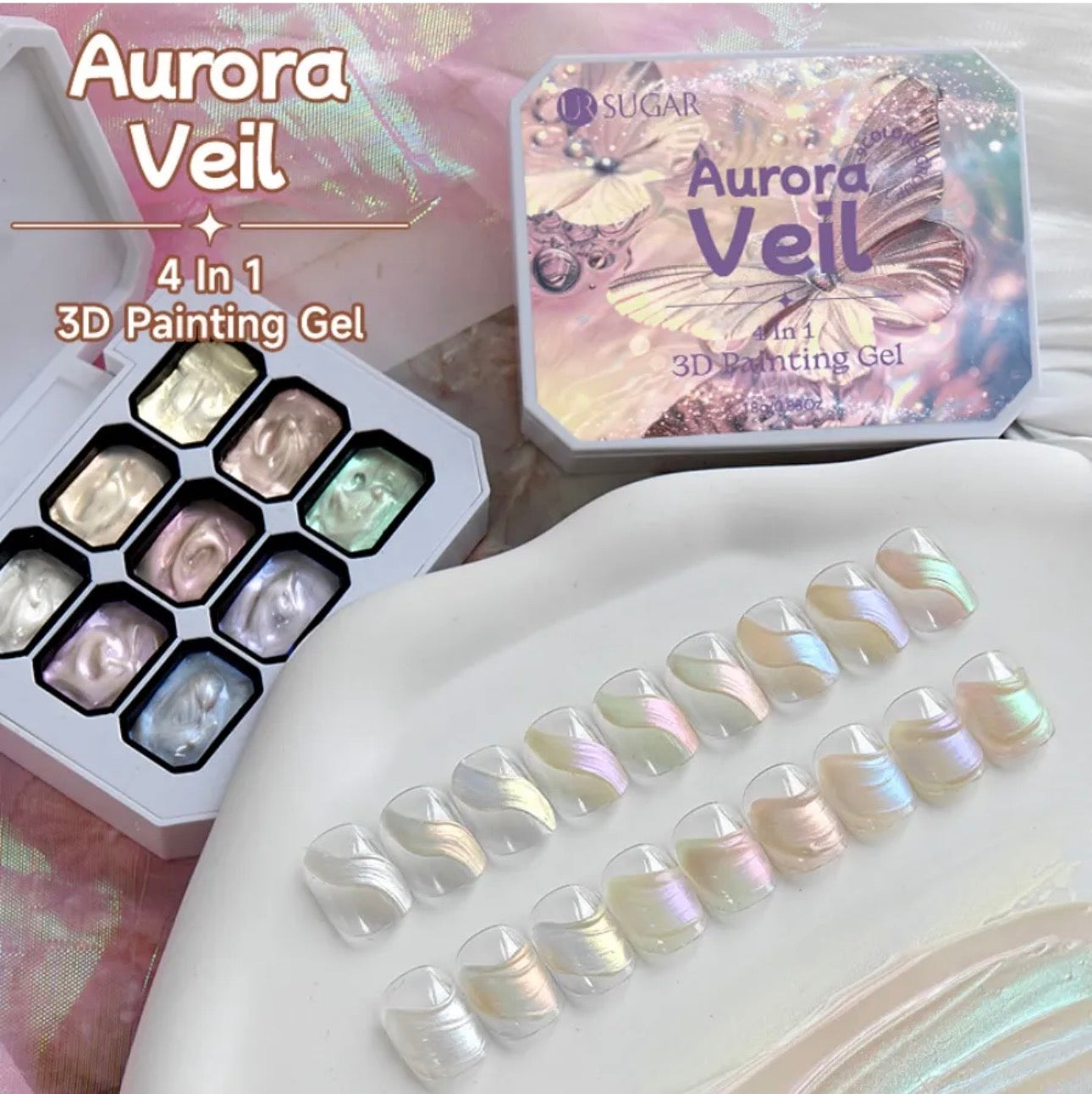 Aurora Veil 4-in-1 Pat Painting Gel Set – 9 Colors Nail Art Gel Kit | NailProUSA
