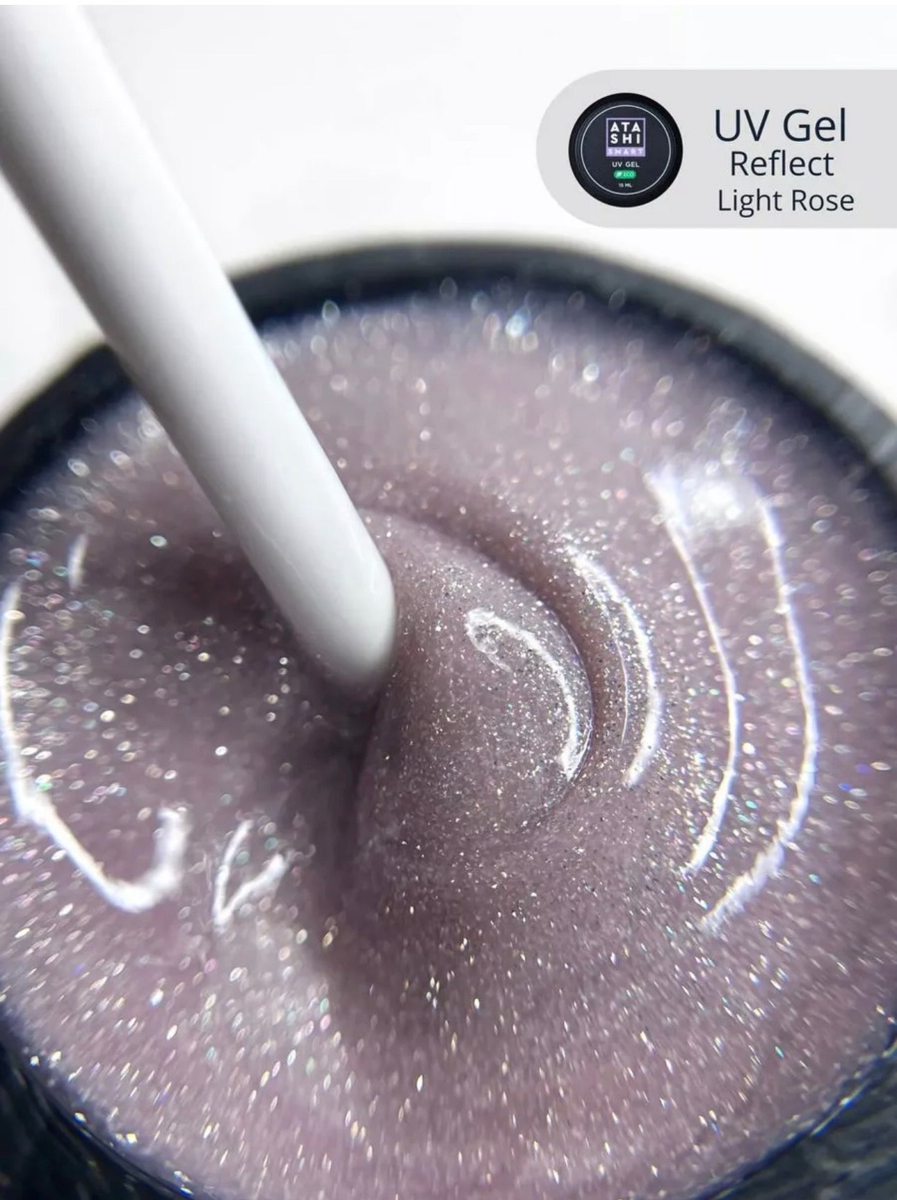 ATASHI SMART UV Gel Reflect Light Rose– 15ml Reflective Glitter Builder Gel | NailProUSA