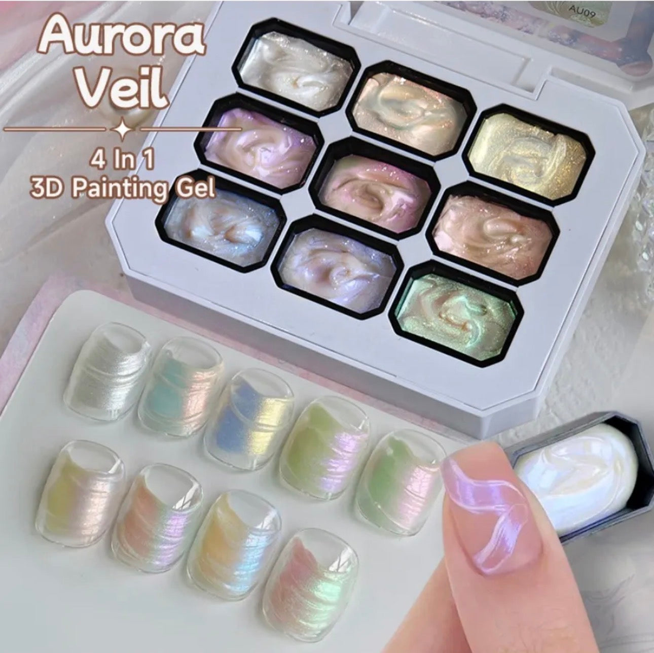 Aurora Veil 4-in-1 Pat Painting Gel Set – 9 Colors Nail Art Gel Kit | NailProUSA