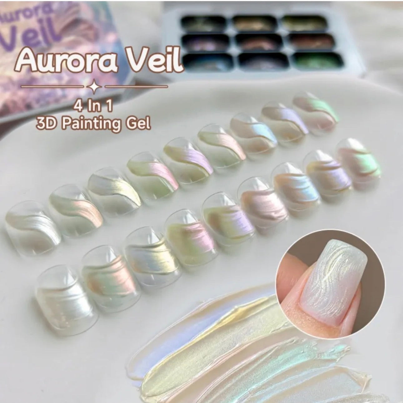 Aurora Veil 4-in-1 Pat Painting Gel Set – 9 Colors Nail Art Gel Kit | NailProUSA