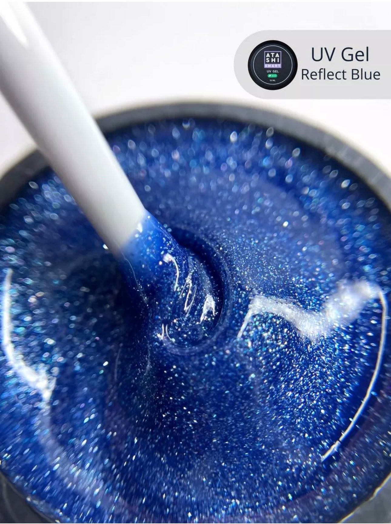 ATASHI SMART UV Gel Reflect Blue– 15ml Reflective Glitter Builder Gel | NailProUSA