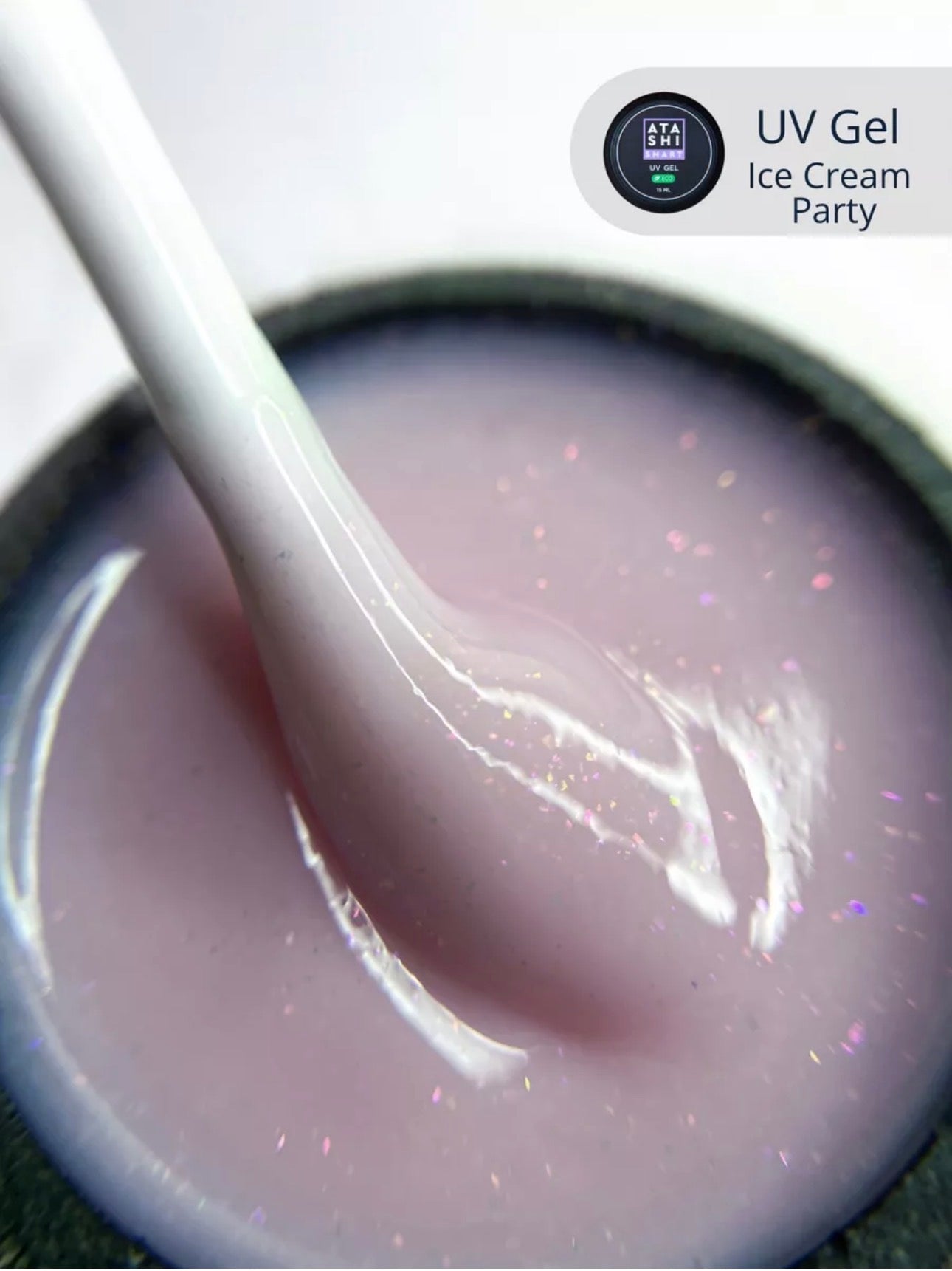 ATASHI SMART UV Gel Ice Cream Party– 15ml Decorative Flake Builder Gel | NailProUSA