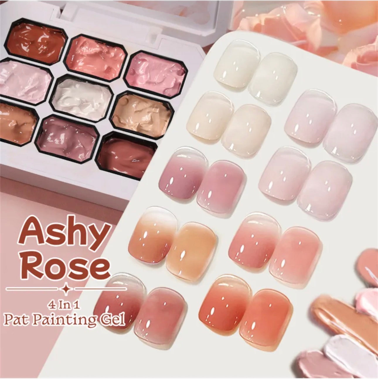 Ashy Rose 4-in-1 Pat Painting Gel Set – 9 Colors Nail Art Gel Kit | NailProUSA