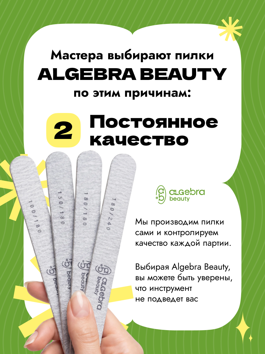 Algebra Beauty Gray Nail Files M – 180/240 Grit, 25 pcs | NailProUSA