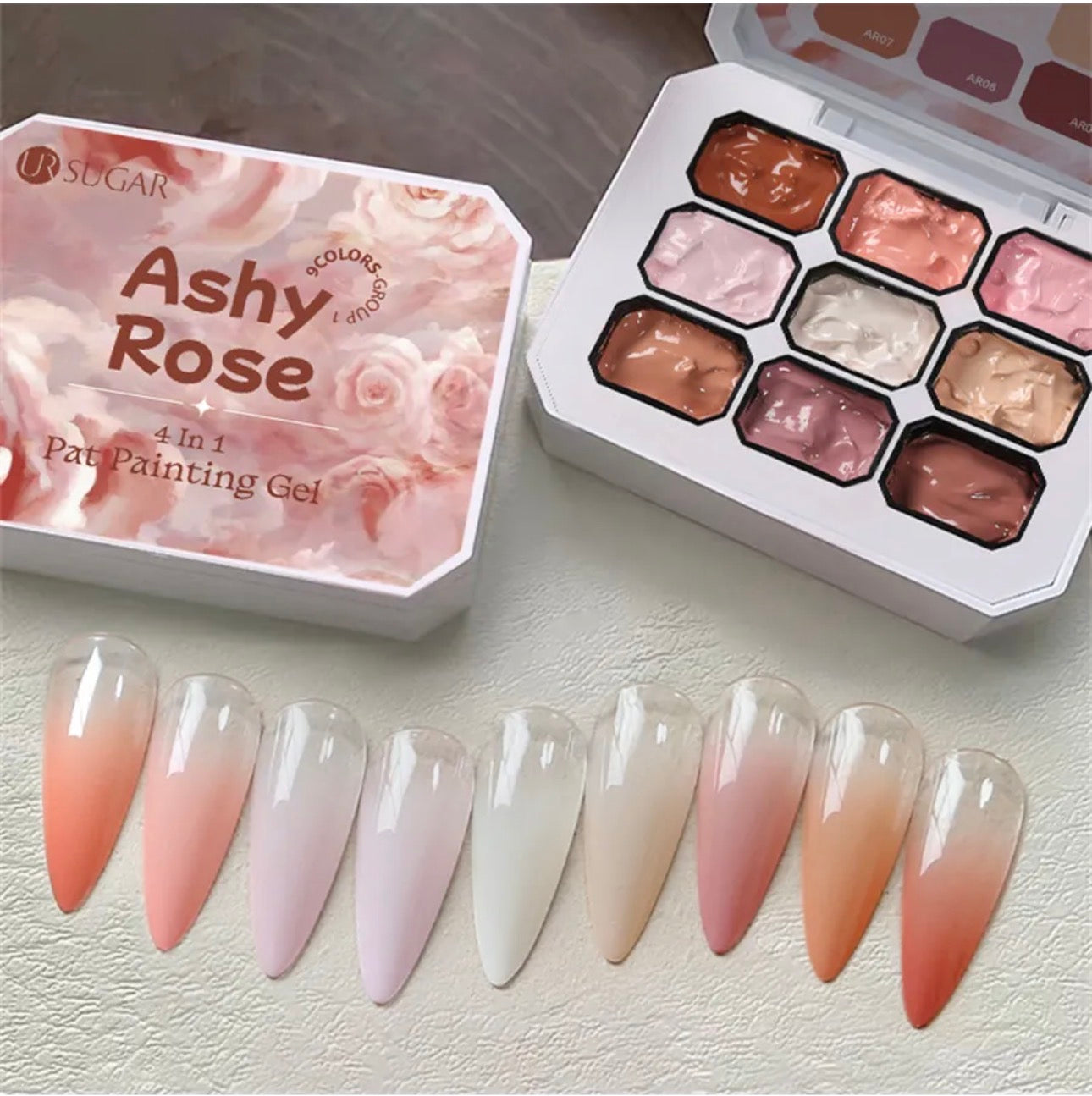 Ashy Rose 4-in-1 Pat Painting Gel Set – 9 Colors Nail Art Gel Kit | NailProUSA