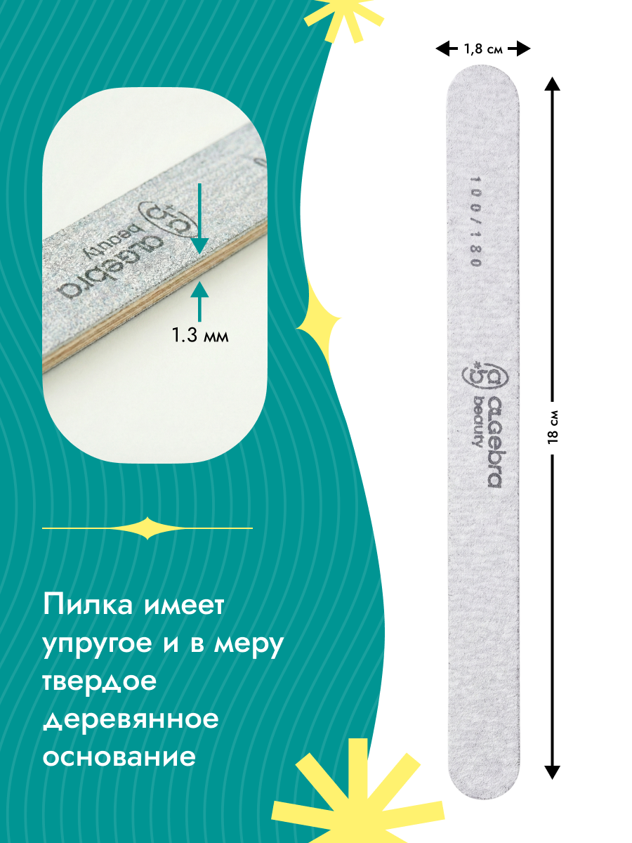 Algebra Beauty Gray Nail Files L+ – 100/180 Grit, 25 pcs | NailProUSA