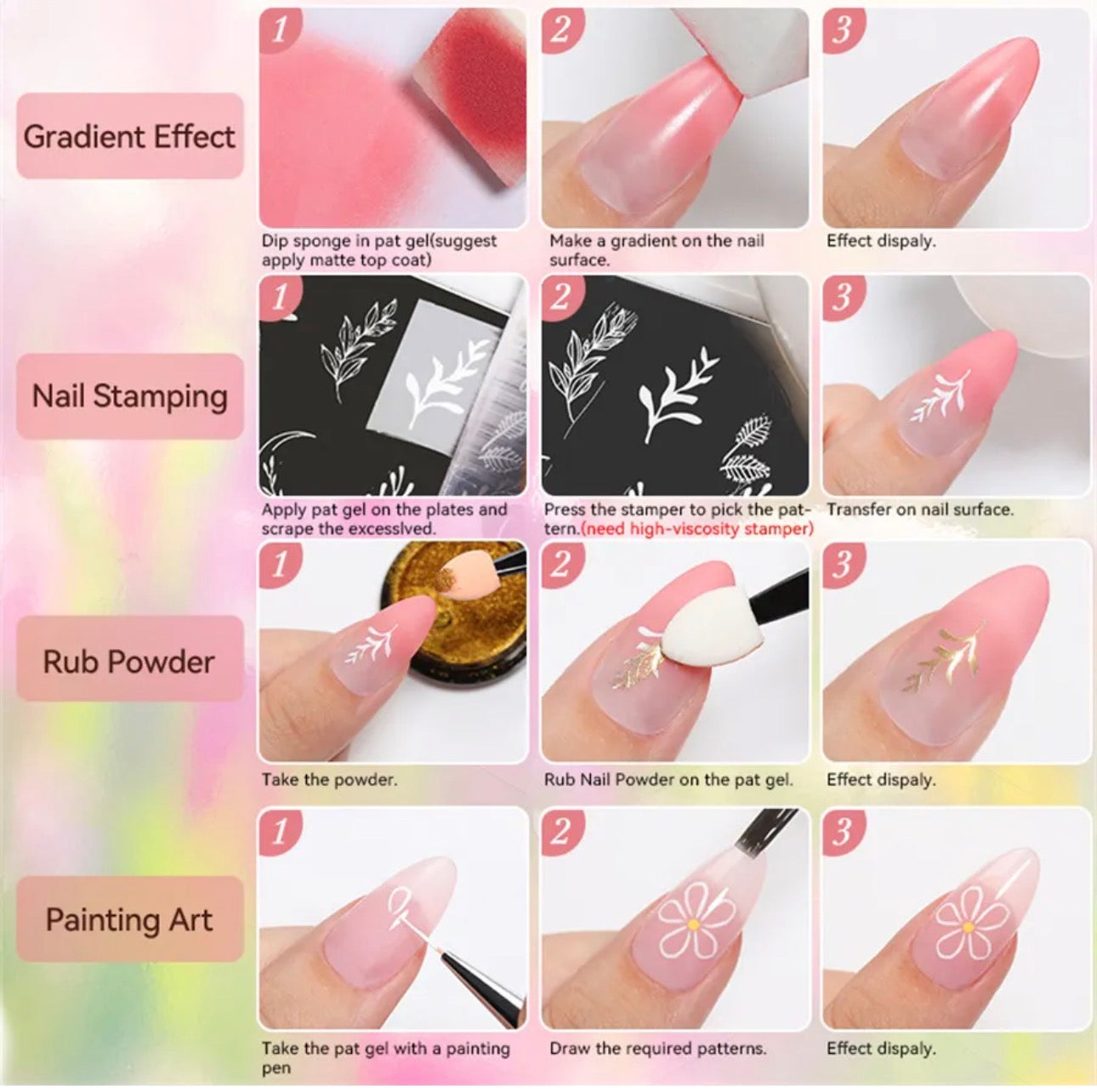 Ashy Rose 4-in-1 Pat Painting Gel Set – 9 Colors Nail Art Gel Kit | NailProUSA