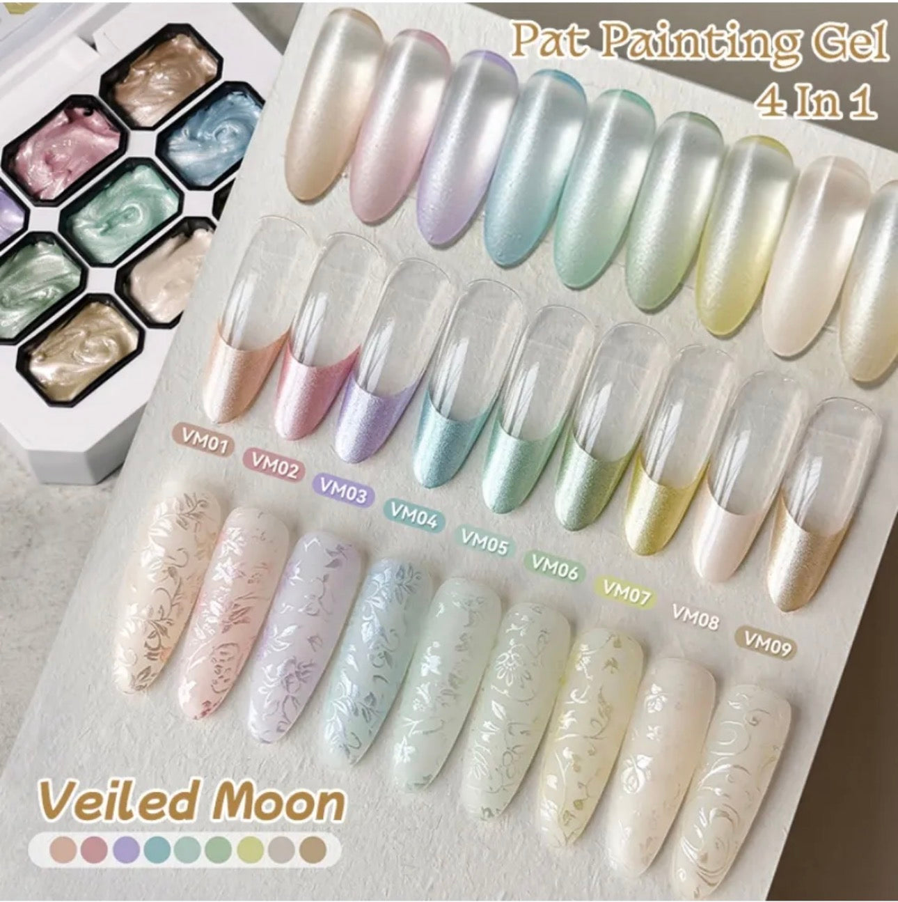 Veiled Moon 4-in-1 Pat Painting Gel Set – 9 Colors Nail Art Gel Kit | NailProUSA