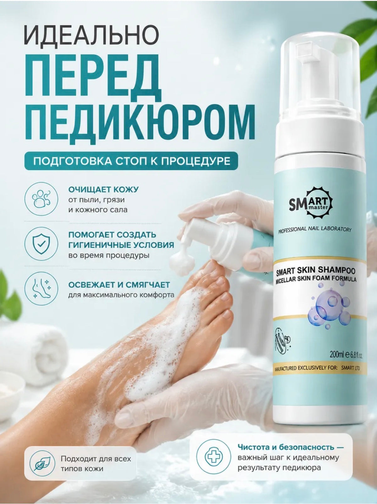 Smart Master Skin Shampoo Foam – 50ml Micellar Pedicure Cleanser | NailProUSA