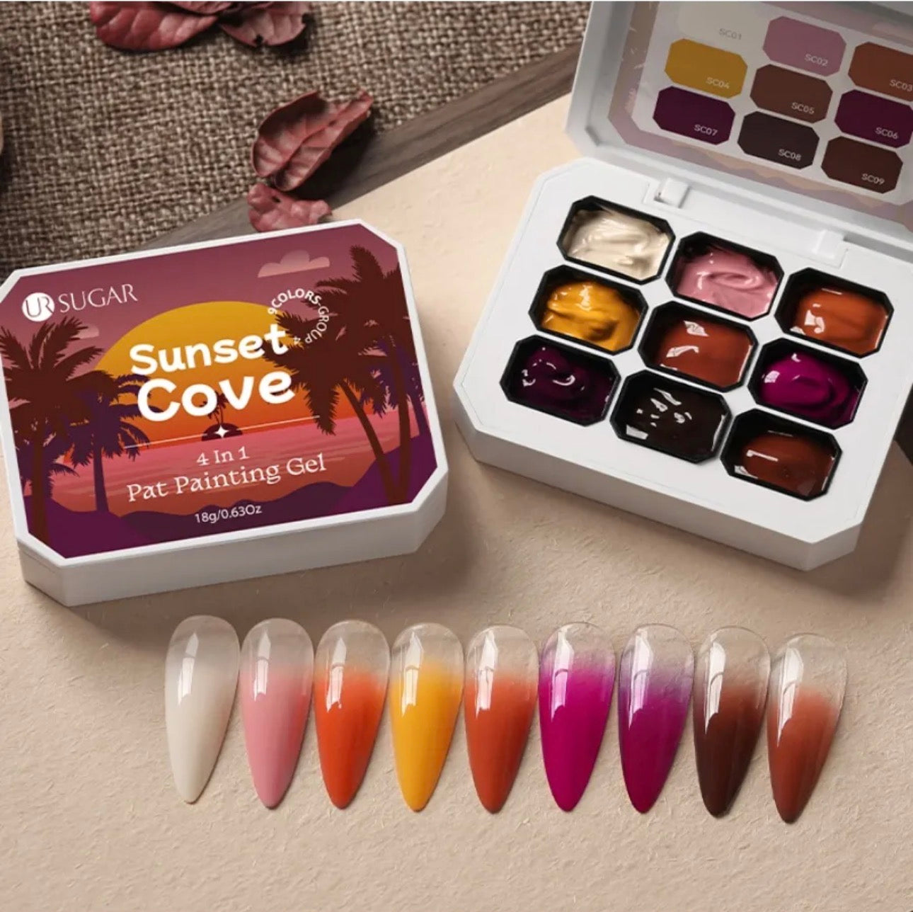 Sunset Cove 4-in-1 Pat Painting Gel Set – 9 Colors Nail Art Gel Kit | NailProUSA