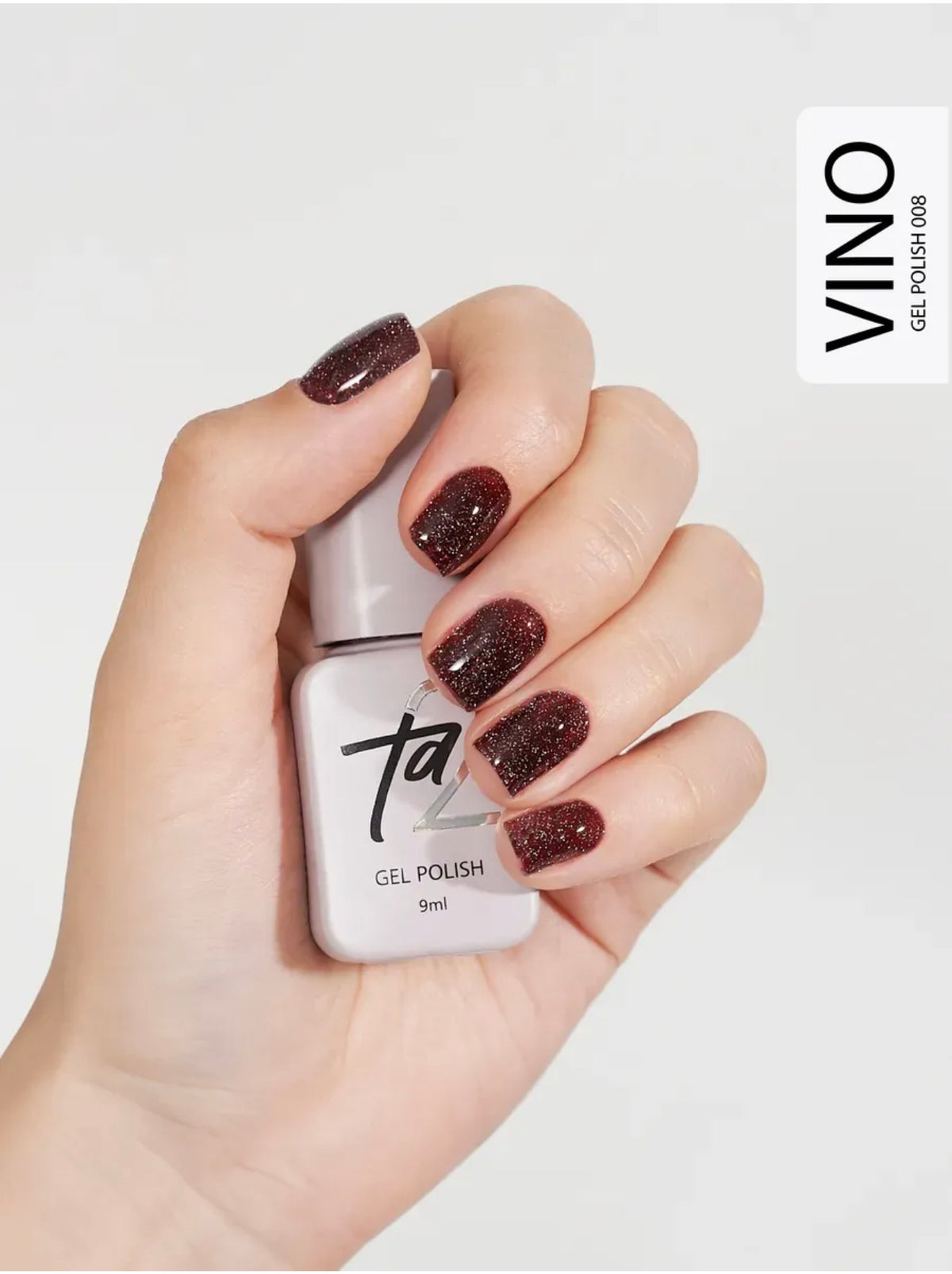 Ta2 VINO №008 Reflective Glitter Gel Polish – Deep Burgundy, 9 ml | NailProUSA