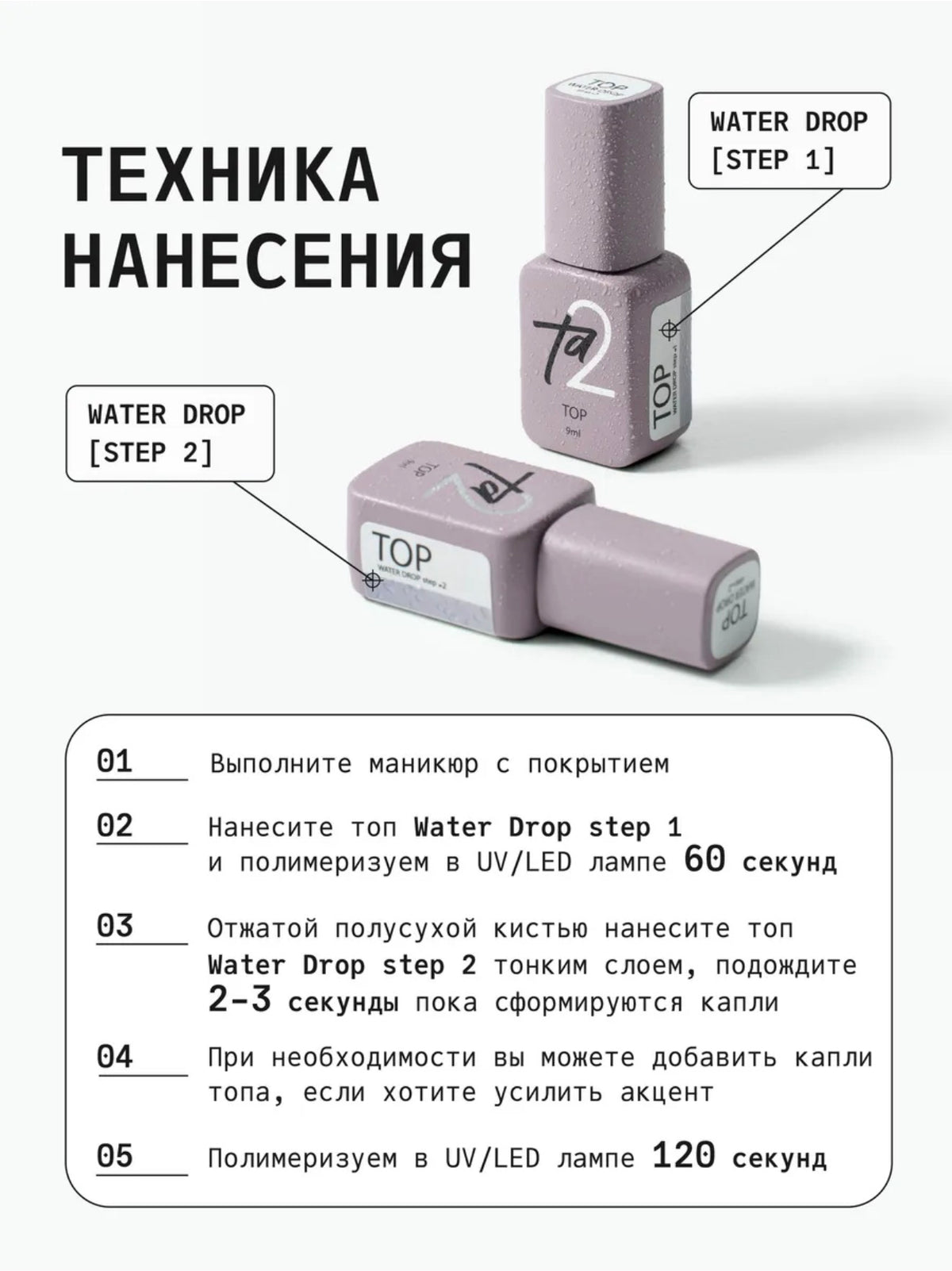 Ta2 Water Drop Top Coat Set – 2-Step 3D Water Droplet Effect, 2 × 9 ml | NailProUSA
