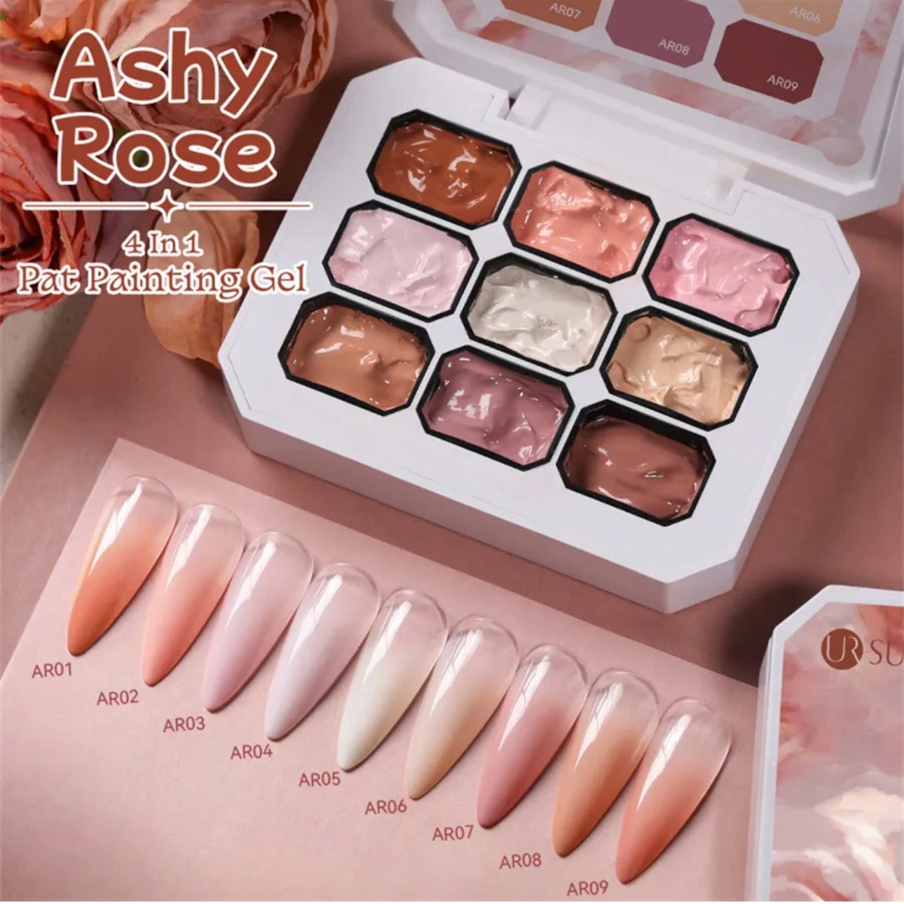 Ashy Rose 4-in-1 Pat Painting Gel Set – 9 Colors Nail Art Gel Kit | NailProUSA